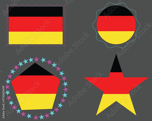 German Flag Designs: Rectangle, Circle, Pentagon, and Star Shapes