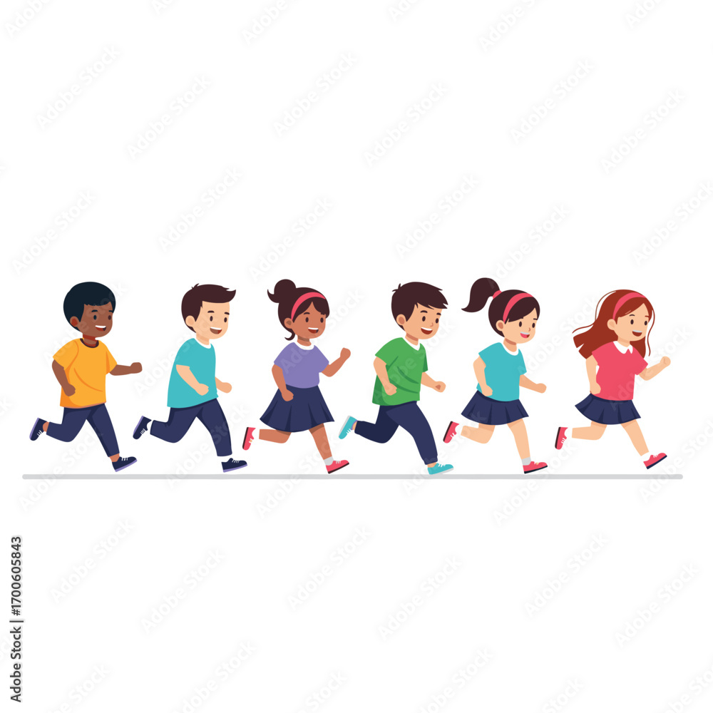 Obraz premium A diverse group of happy children enjoying outdoor running activity together