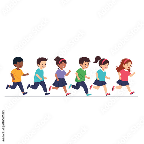 A diverse group of happy children enjoying outdoor running activity together