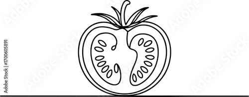 Sliced tomato with seeds and leaves fruit