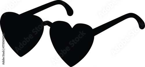 Heart sunglasses icon, heart shaped sunglasses silhouette vector