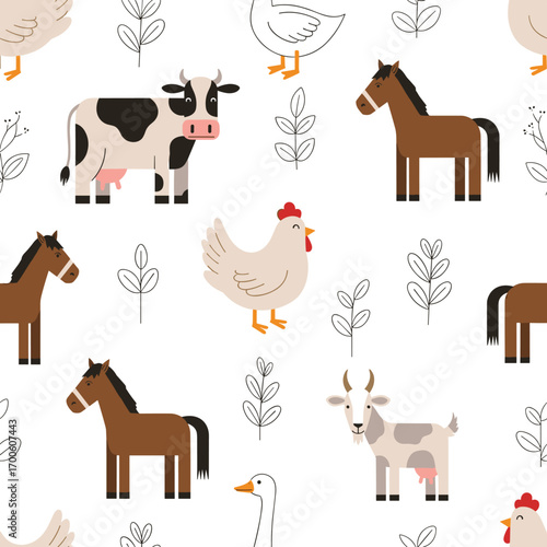 Charming farm animals and plants for a whimsical countryside pattern
