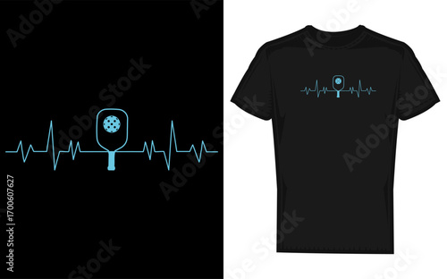 Pickleball player heartbeat design showcasing love for the sport. Perfect for athletes, fans, apparel, gifts, digital projects, and creative prints highlighting passion for pickleball lifestyle.
