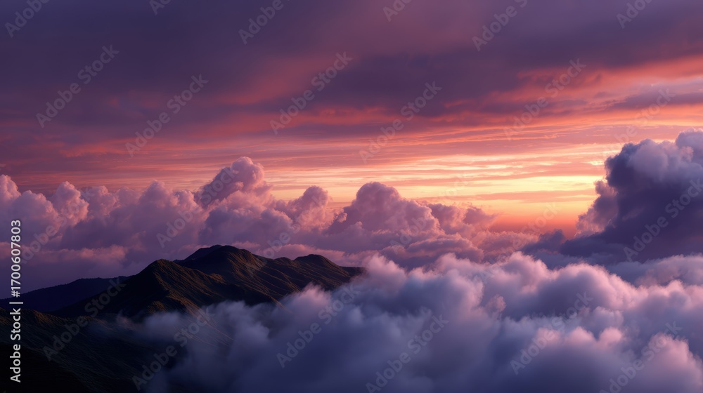 Obraz premium Dramatic clouds over a mountain range during sunset