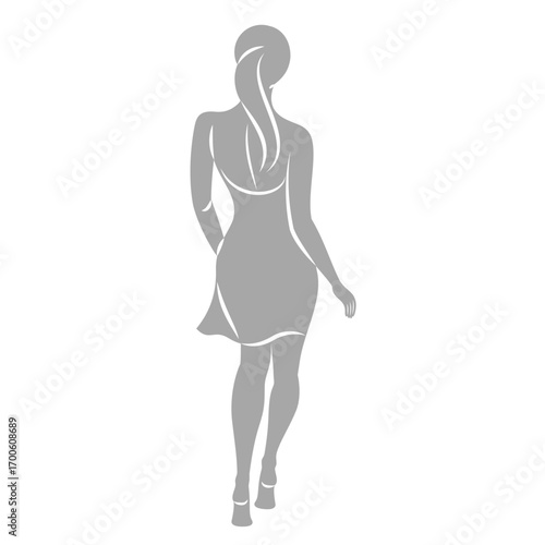 Silhouette of a woman in style. The girl is slender and beautiful. Lady is suitable for aesthetic decor, posters, stickers, logo. Vector illustration.