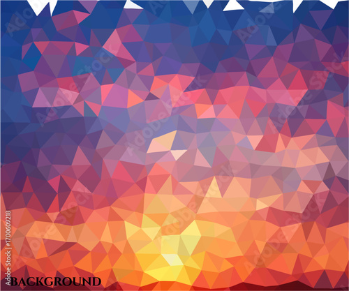 Low poly triangular background in bright rainbow colors. Colorful polygonal banner template. Multicolor backdrop in origami style.