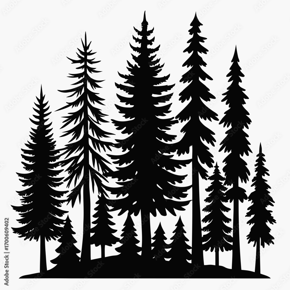 Obraz premium Diverse pine tree silhouettes vector illustration scalable eps icon vector