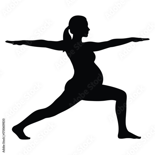 Vector art of silhouette of a pregnant woman in a warrior yoga pose