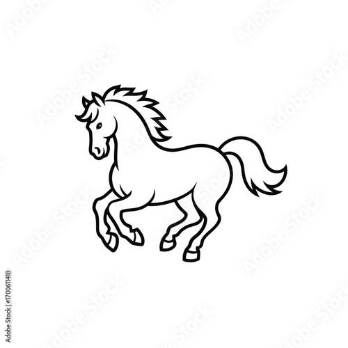 Outline drawing of a majestic horse in motion on a white background
