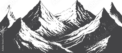 Vintage Mountain Range Hand-Drawn Illustration