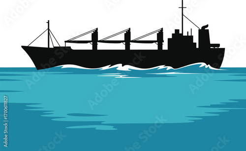 Cargo Ship on Water Silhouette
