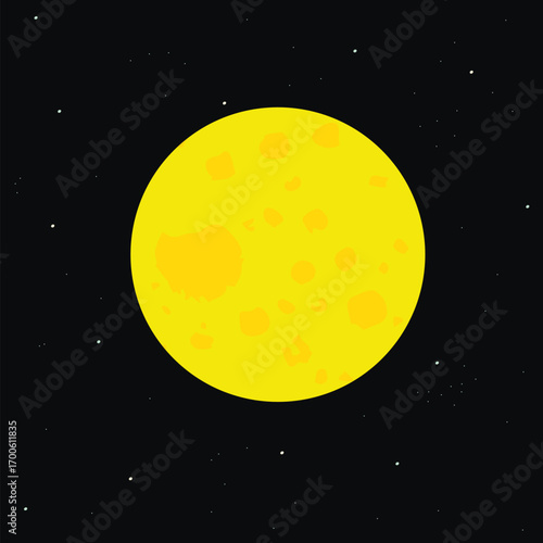 Bright Yellow Moon in the Dark Night Sky with Stars