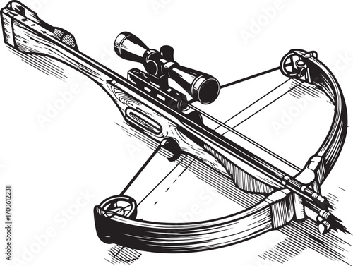 Vintage Crossbow with Scope Engraving Illustration