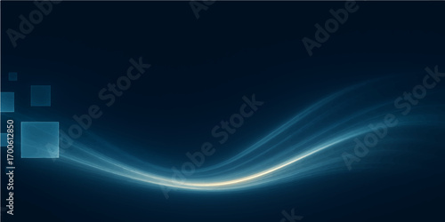 Glowing lines of blue light flow across a dark fractal background with a wave pattern