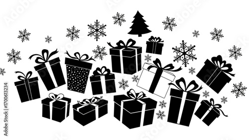 Christmas Sale Vector Banner with Gift Boxes, Snowflakes and Festive Design on White Background
