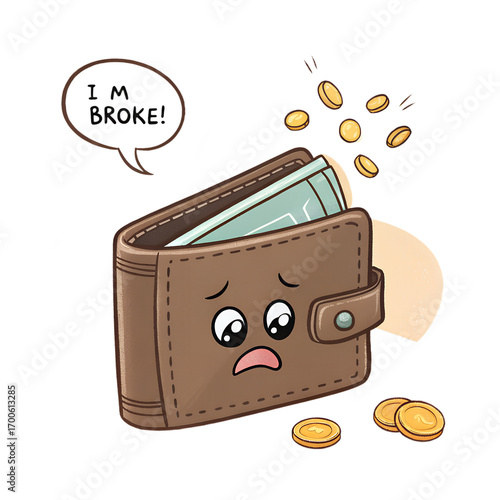 purse with money , Crying Broke Wallet Cartoon