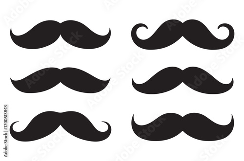 set of mustache silhouette vector, different mustache black silhouette