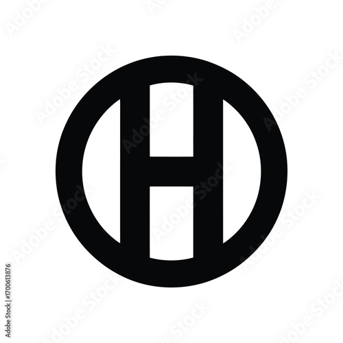Black and white circular logo with a stylized letter h