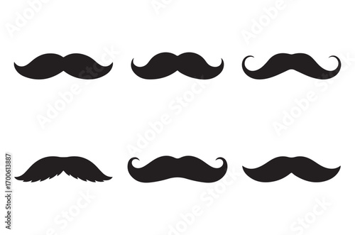 set of mustache silhouette vector, different mustache black silhouette