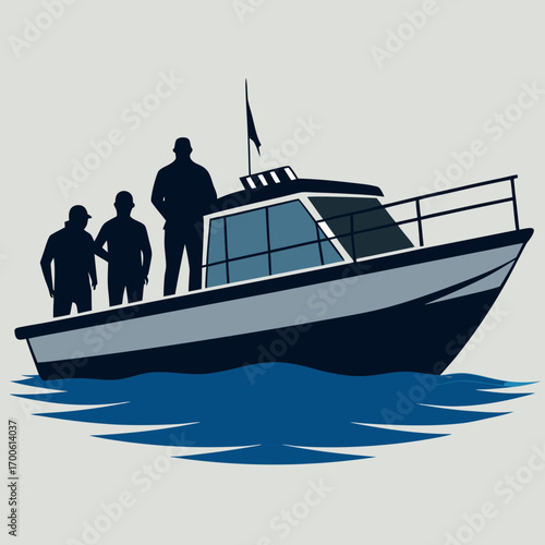 Silhouette motorboat illustration with silhouettes of people nautical vector vector