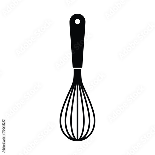 Black silhouette of a kitchen whisk on a white background