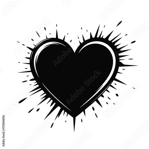 Black heart with splatter effect grunge style