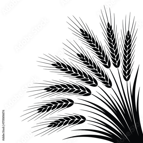 Black and white illustration of wheat stalks in a corner