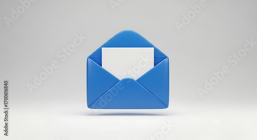 Open Blue Envelope with a Blank White Paper Inside Concept of Communication and Messaging for Business