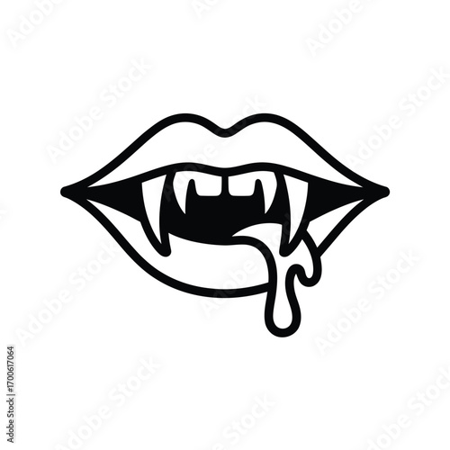 Stylized vampire mouth with dripping fangs and lips