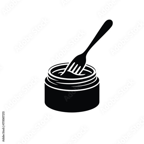 Fork dipping into a jar of food illustration