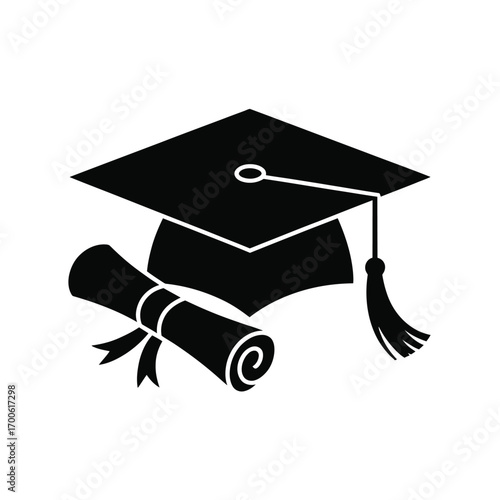 Graduation cap and diploma symbol for academic achievement
