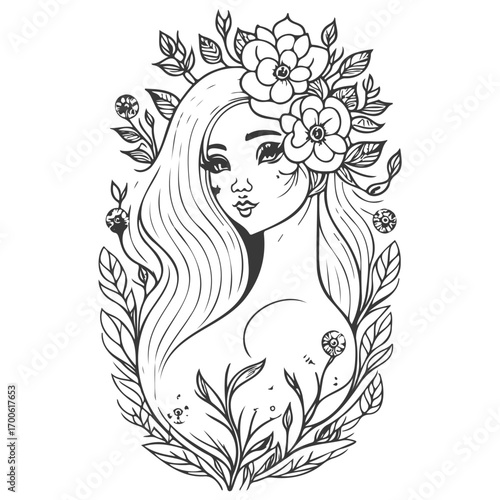 mythical beautiful xana with floral illustration grey