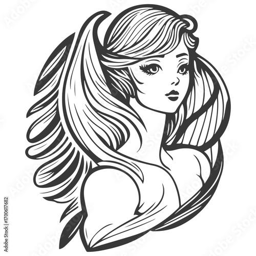 angel beauty girl illustration grey