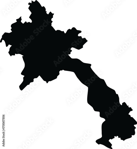 Laos country silhouette black map outline isolated on white background