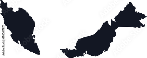 Malaysia country silhouette black map outline isolated on white background