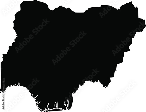 Nigeria country silhouette black map outline isolated on white background