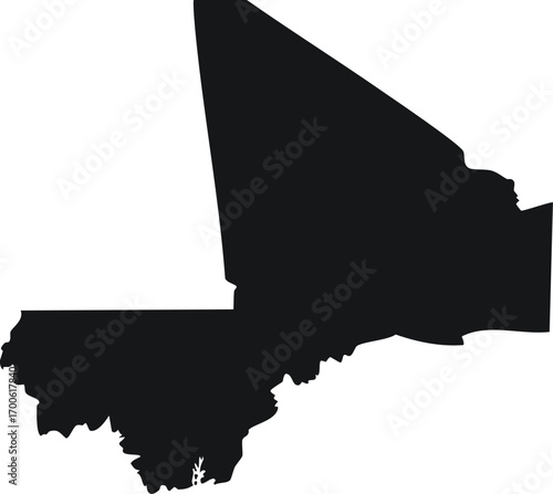 Mali country silhouette black map outline isolated on white background