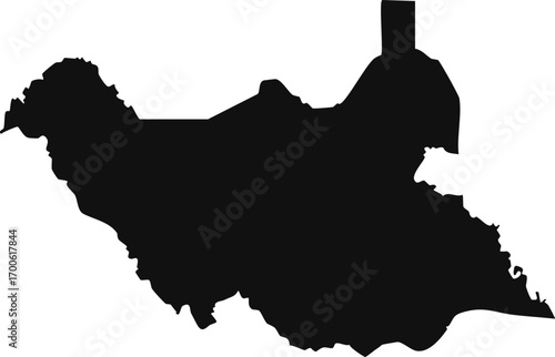 South Sudan country silhouette black map outline isolated on white background