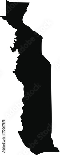 Togo country silhouette black map outline isolated on white background