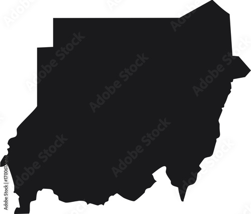Sudan country silhouette black map outline isolated on white background