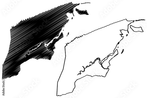 Brunei-Muara District (Nation of Brunei, the Abode of Peace, Borneo island) map vector illustration, scribble sketch Brunei Muara map