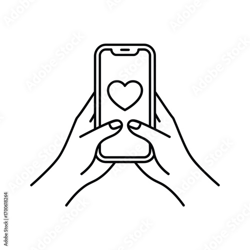Hands holding smartphone displaying a heart icon