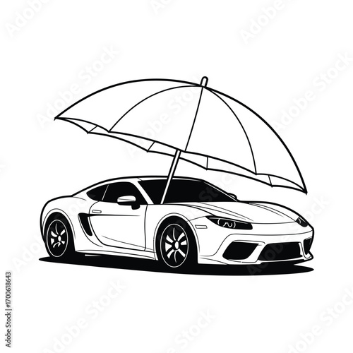 Car protected by an open umbrella illustration