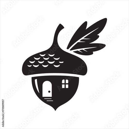 acorn fairy house vector silhouette sketch art logo idea illustration