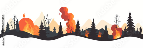 wildfire forest fire flames smoke burning trees wildfire disaster environmental damage landscape vector illustration flat minimalistic style isolated design