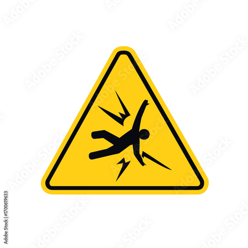 Electric shock hazard warning sign with black human figure and lightning bolts on yellow triangular caution background vector illustration safety danger alert symbol