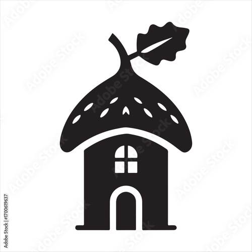 acorn fairy house vector silhouette sketch art logo idea illustration