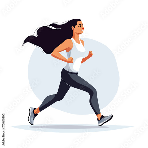 Young woman running outdoors in sportswear jogging fitness exercise healthy lifestyle activity vector illustration