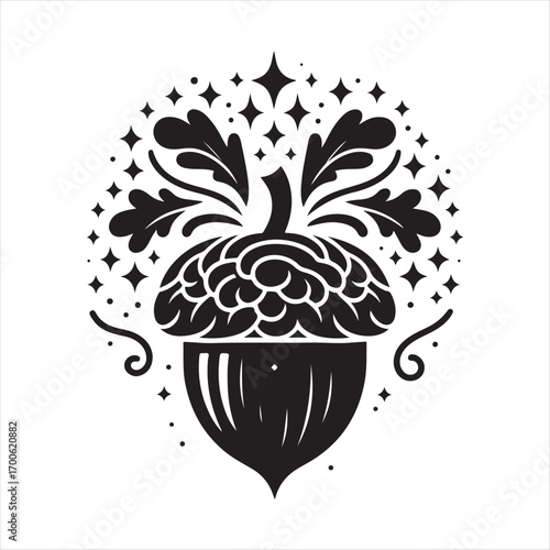 acorn fairy house vector silhouette sketch art logo idea illustration