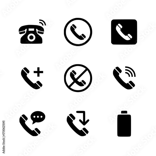 Set of telephone and communication related black icons